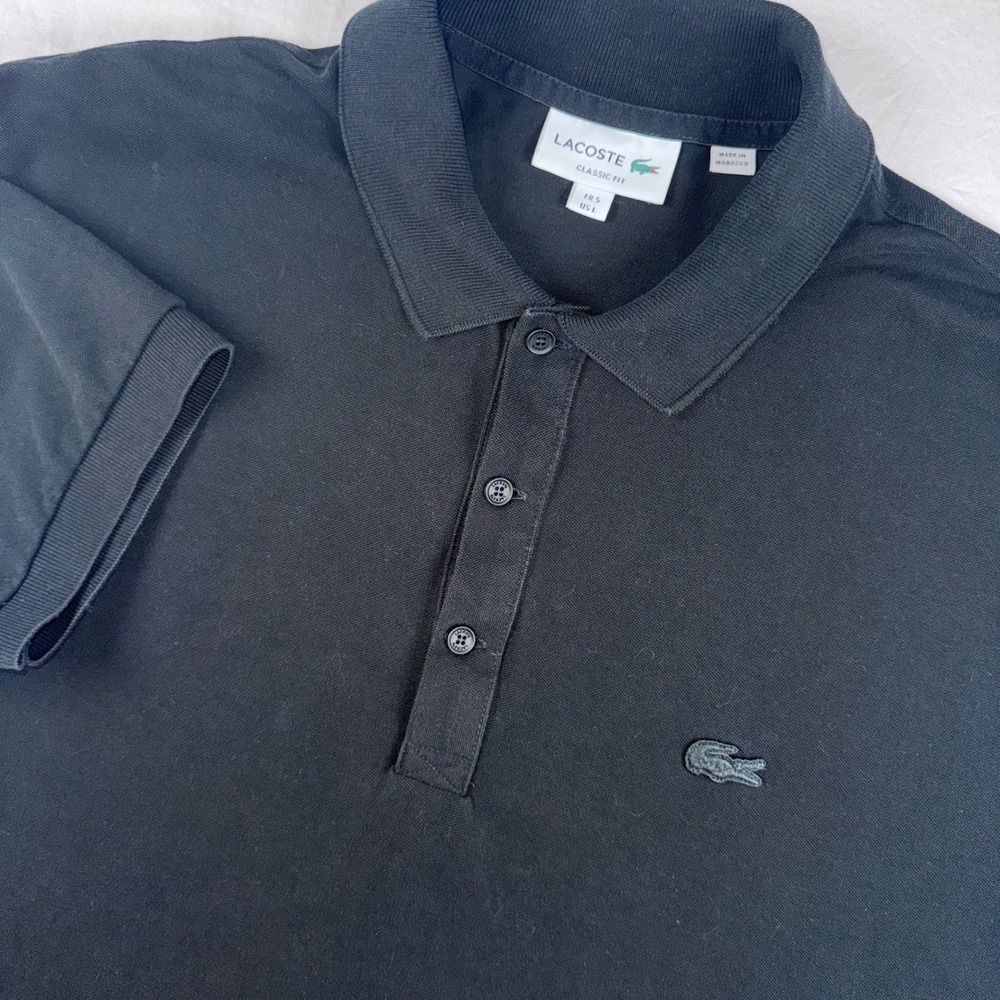 Lacoste Polo Shirt Mens L Black Classic Fit Short Sleeve Tonal Logo Preppy